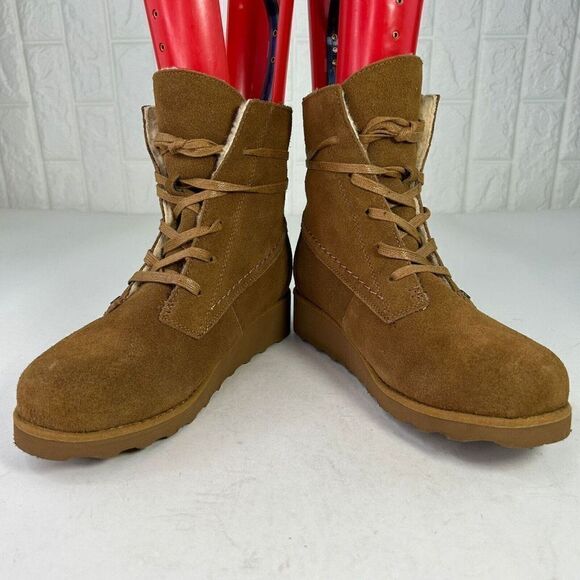 Bearpaw Women’s Krista Hickory Suede Lace Up Boots US 9 Brown Wedge Lined Boots - Picture 4 of 15